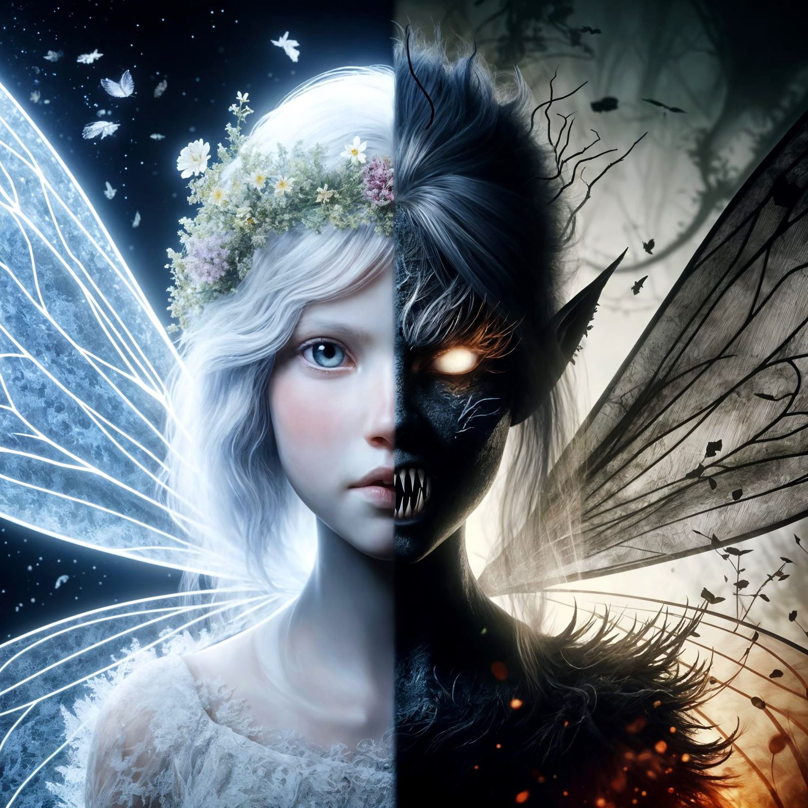 Dual Nature Fairy: Ethereal Meets Gothic