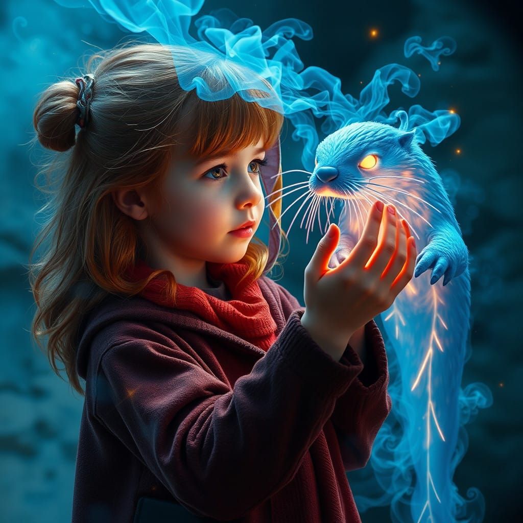 Epic Cinematic Art of Red-Haired Girl with Otter Patronus