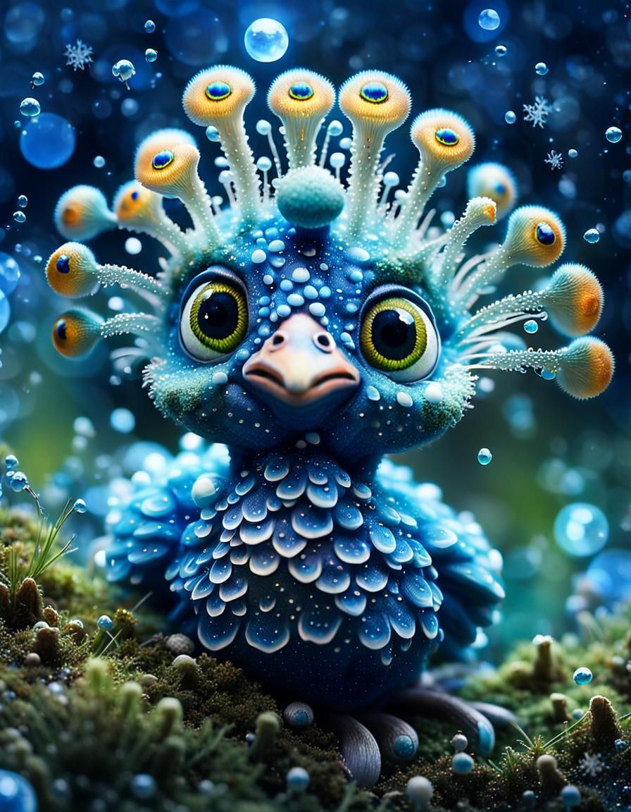 Surreal Surrealism of a Baby Peacock in a Sparkling Whimsica...