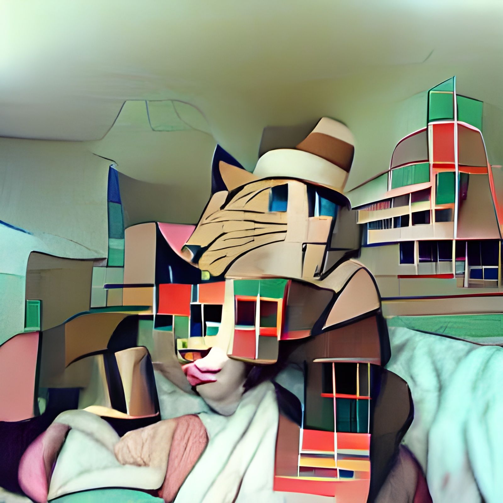 Cubist Cat in Postmodern Retro Environment