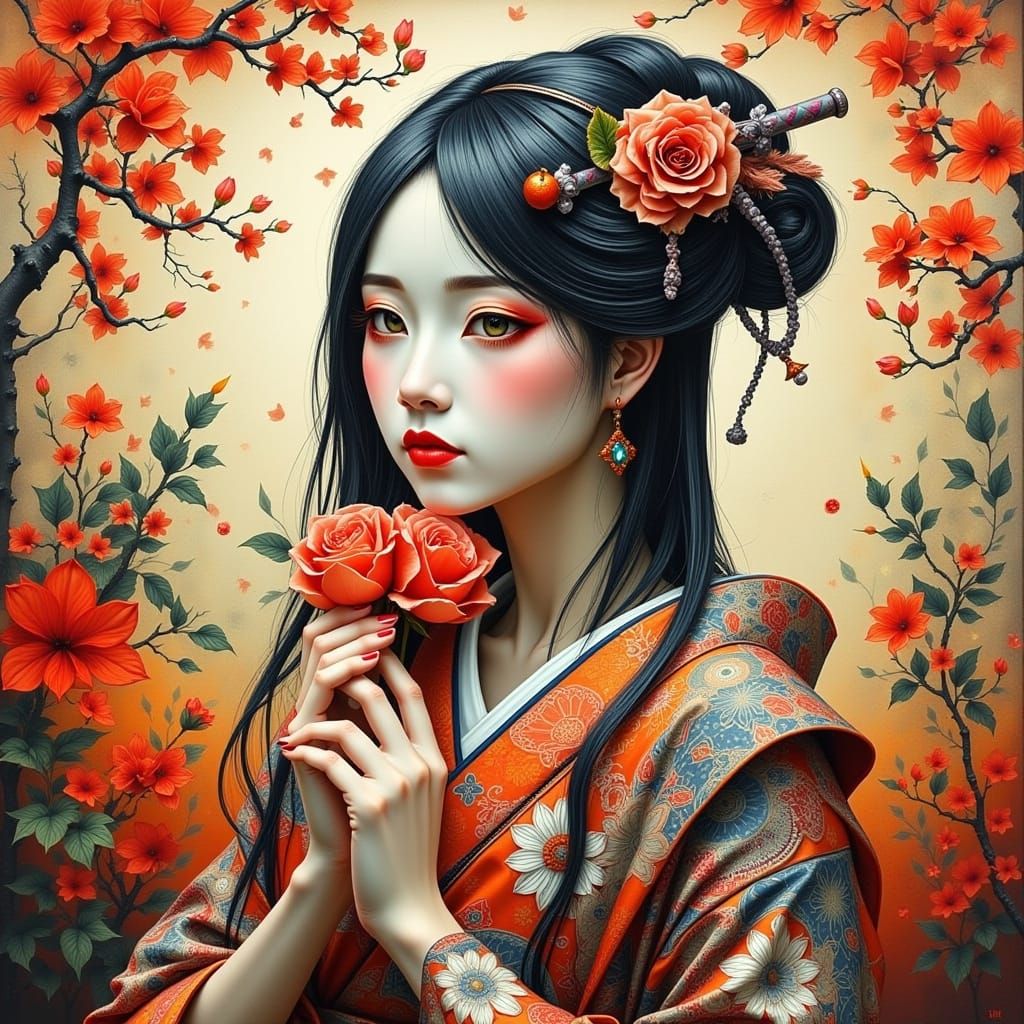 Elegant Geisha in Traditional Kimono