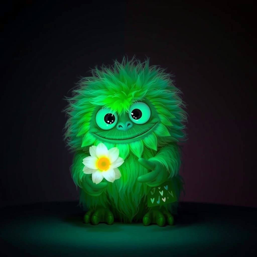 Lilac Monster Holding a Feather, Surreal Fantasy Art