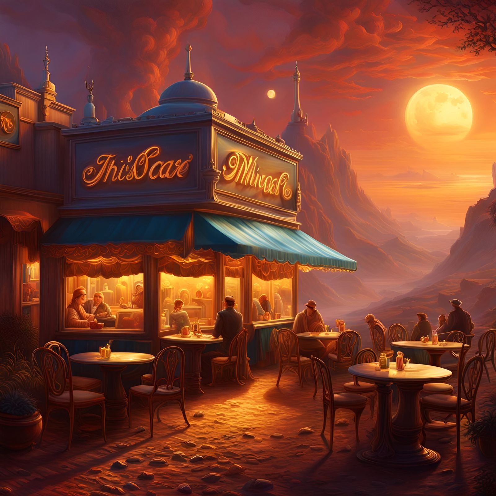 Martian Roadside Cafe at Golden Hour