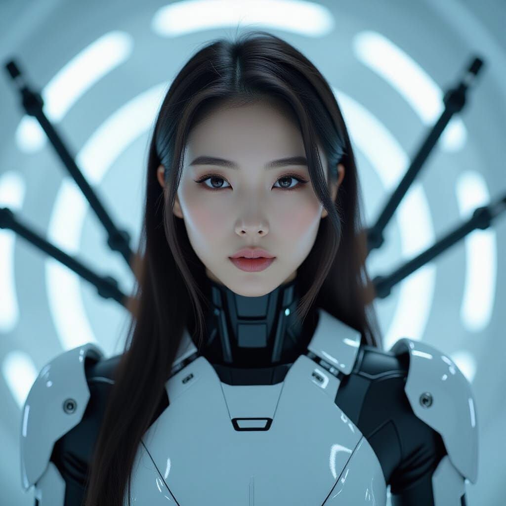 Futuristic South Korean Girl with Exoskeleton Wings