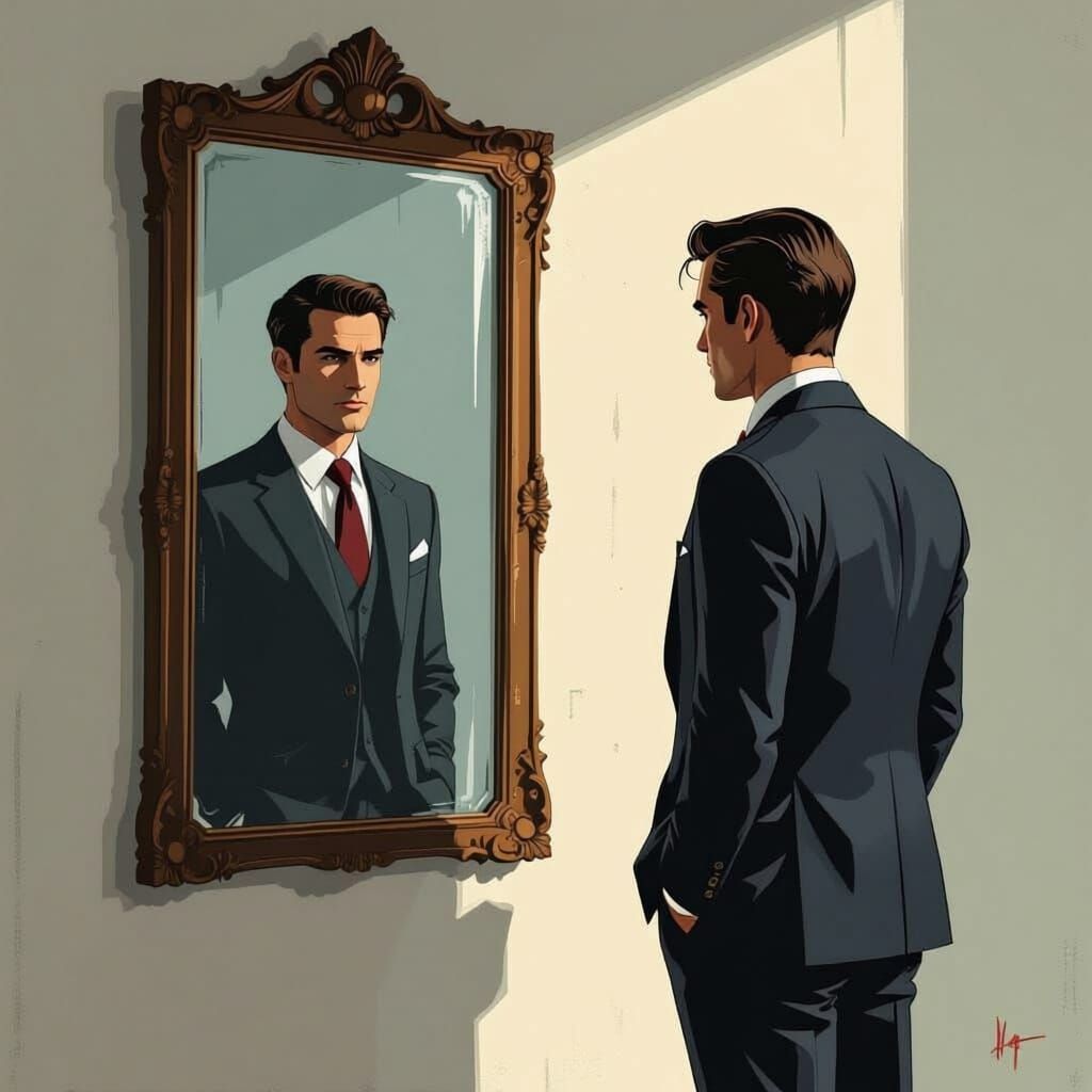 Man Gazing into a Mirror Reflection