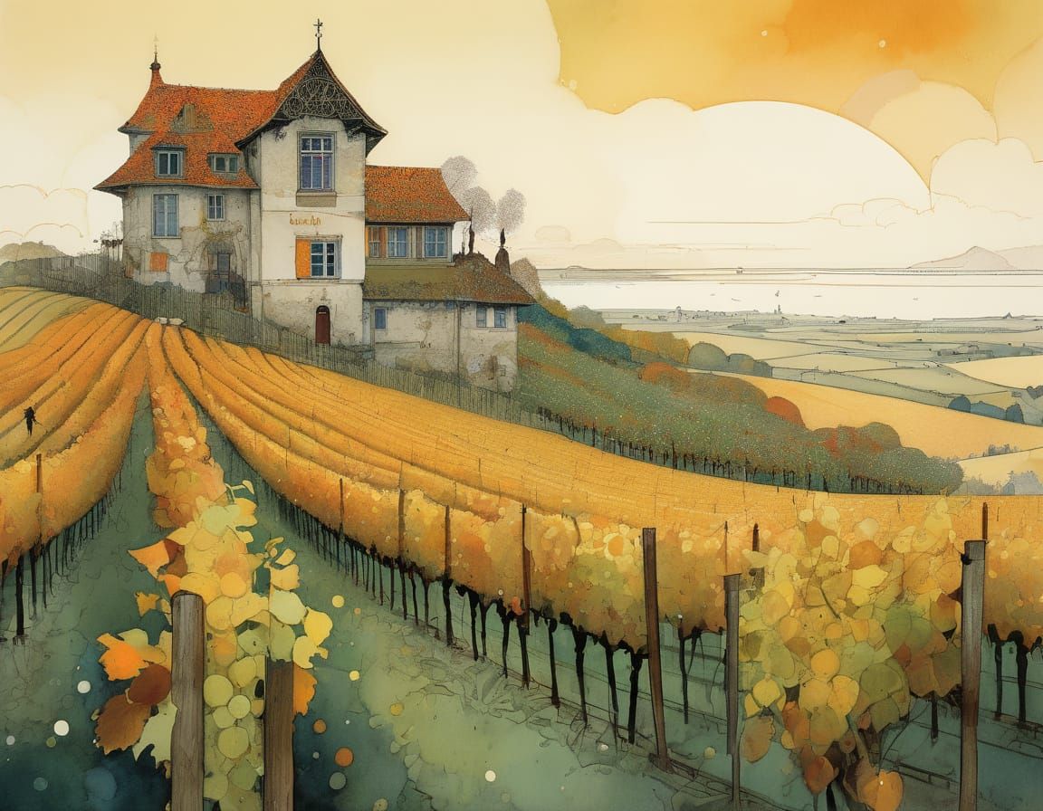 Golden Vineyard in Early Autumn