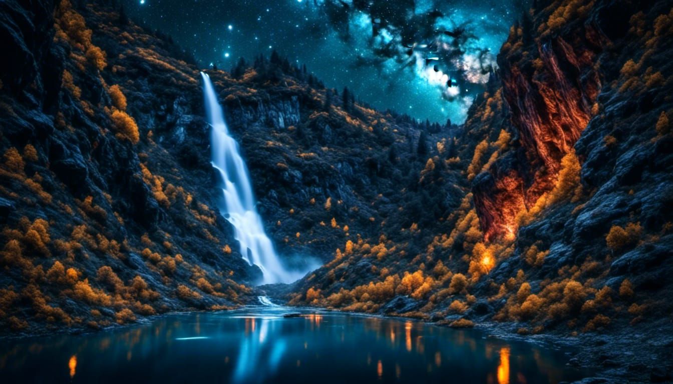Galactic Waterfall with Train in Ultra-High Detail