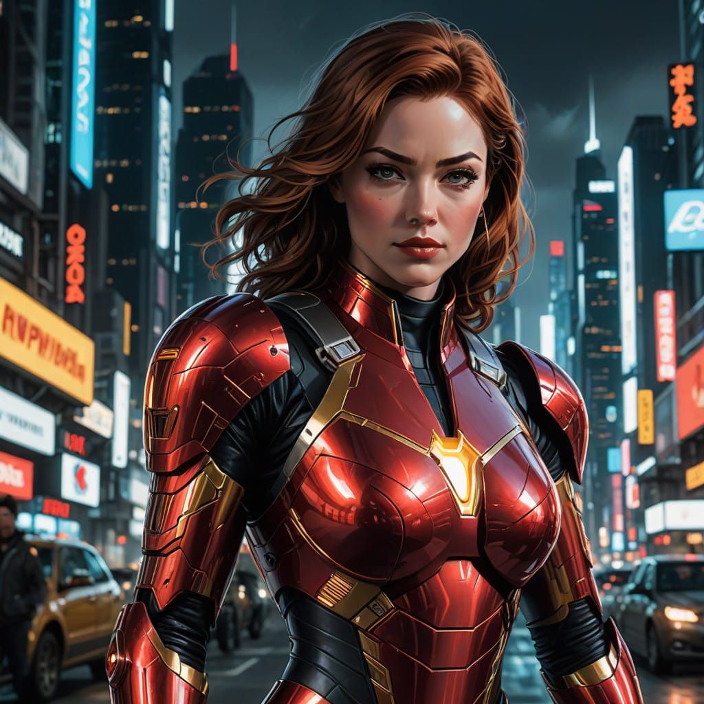 Iron Woman in Metallic Armor, a Dynamic Heroine