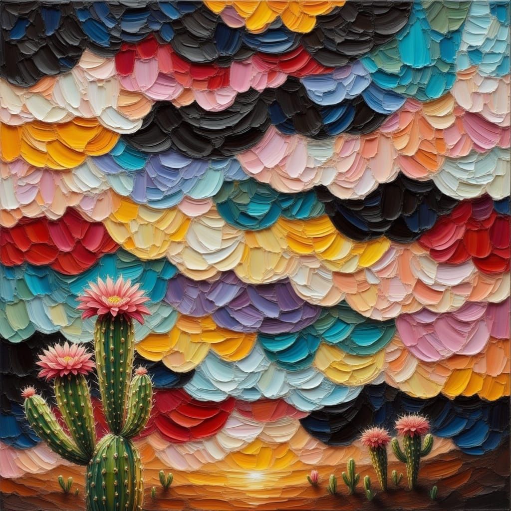 Surrealist Desert Bloom in Impasto Brushstrokes