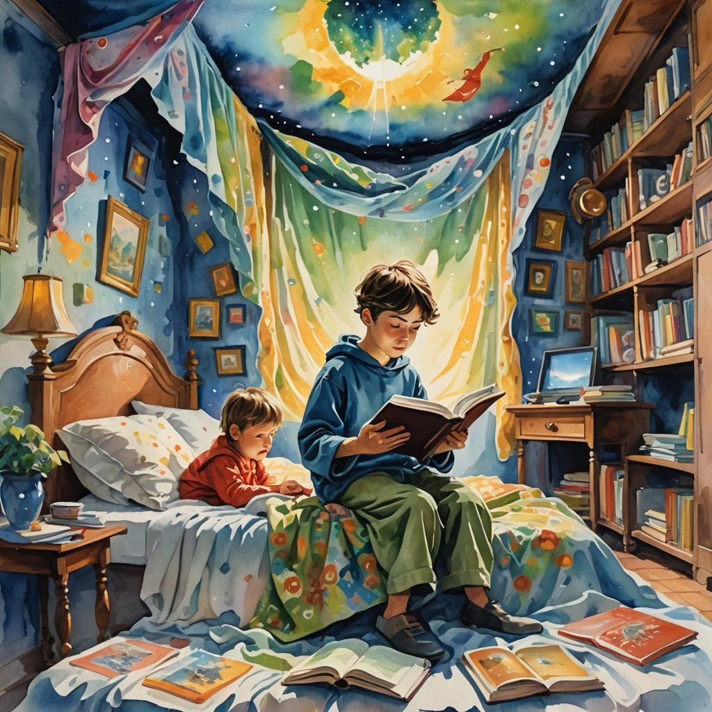 Fantasy Book Opens a World, Gouache Impressionist Style