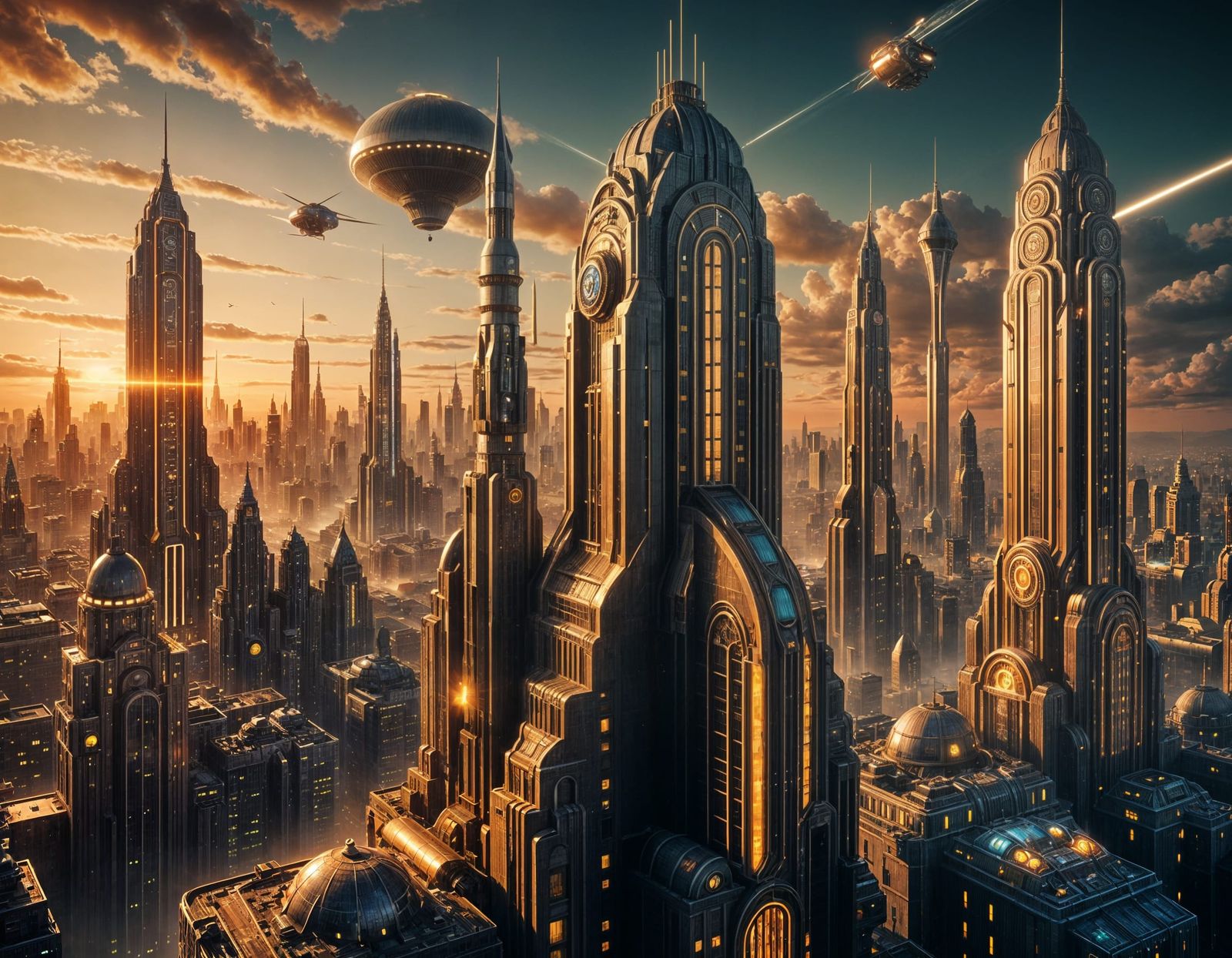 Epic Art Deco Metropolis in Golden Light