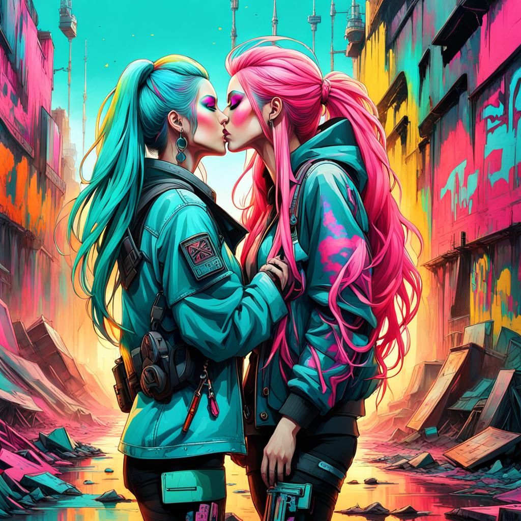 Cyberpunk Kiss: Graffiti Art in a Wasteland