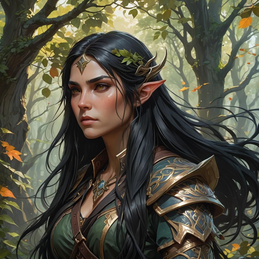 Female Wood Elf Fighter Portrait in Detailed Digital Art
