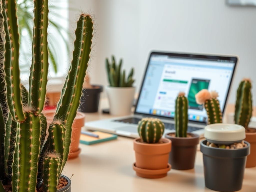 Productive Home Office with Cactus