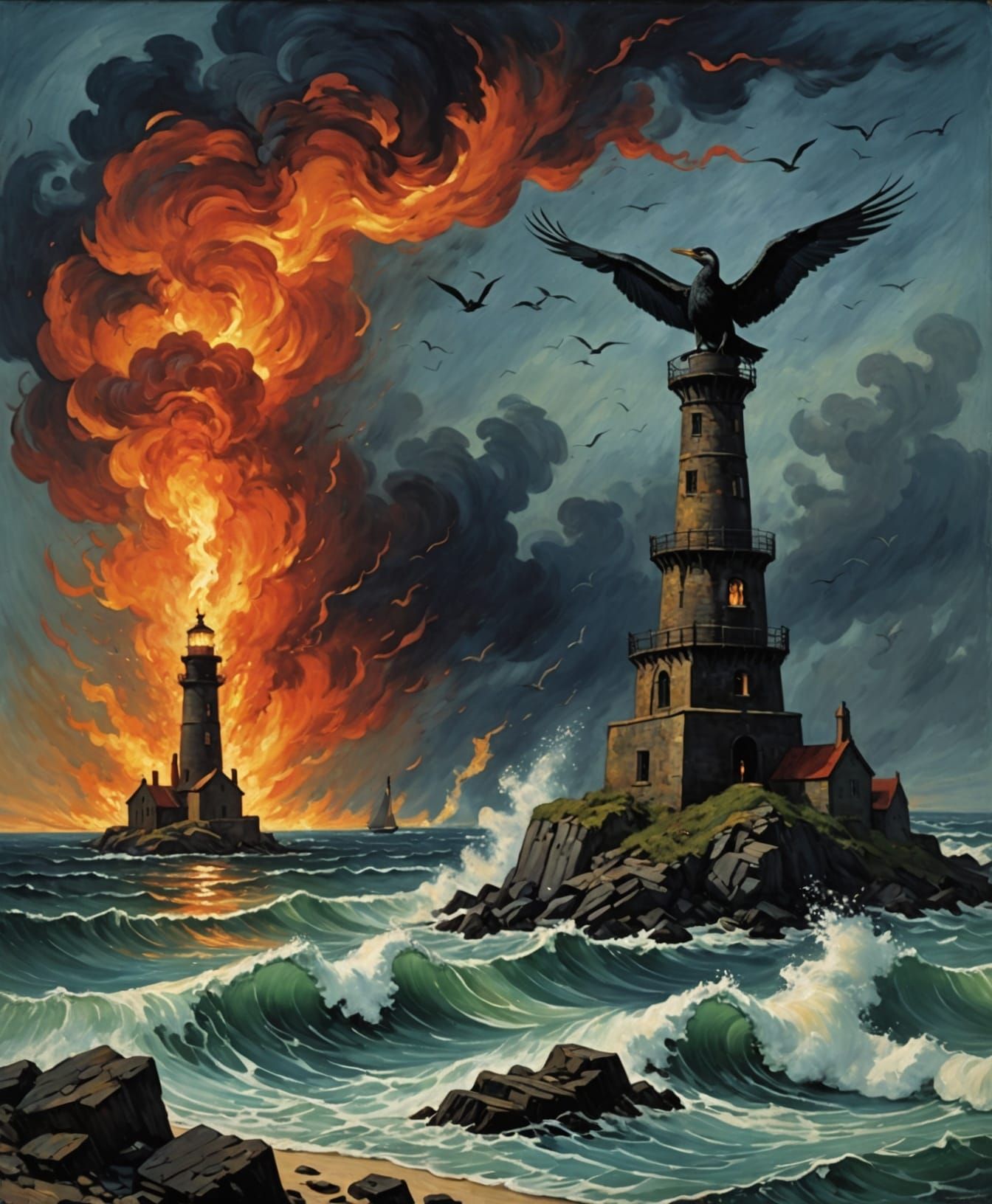 Burning Lighthouses on Monster's Head