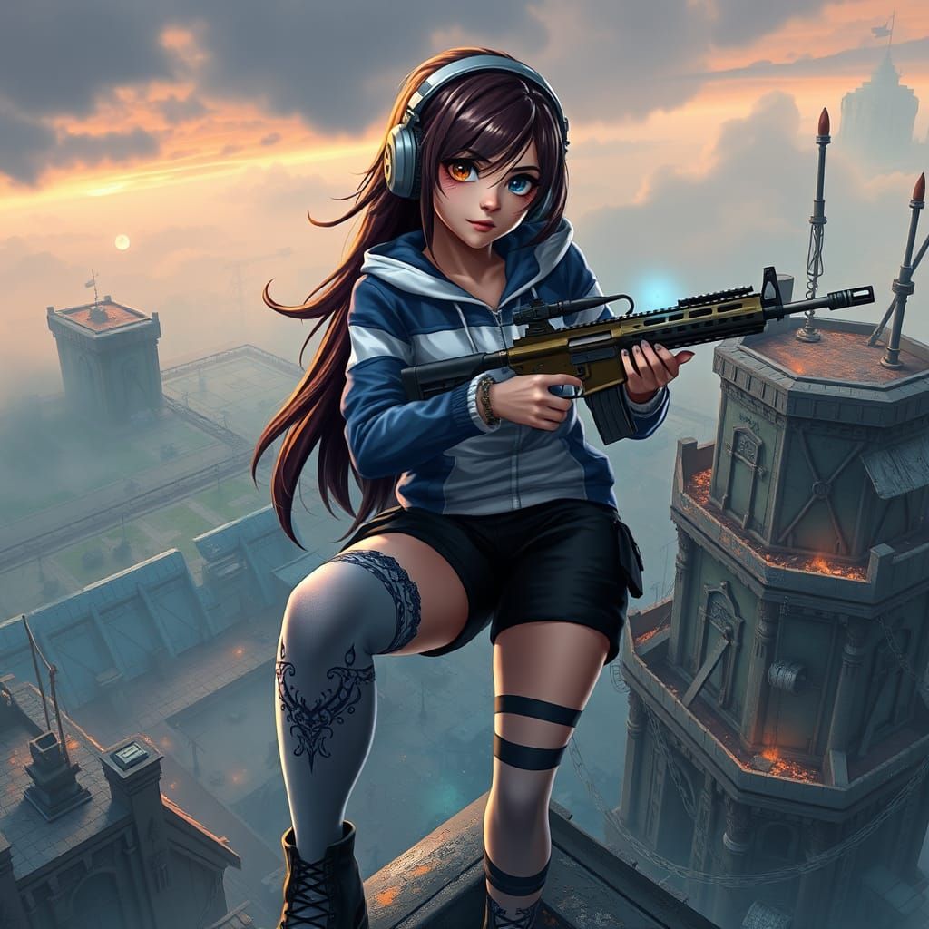Girl on Fortnite Fortress, Matte Painting in 8K