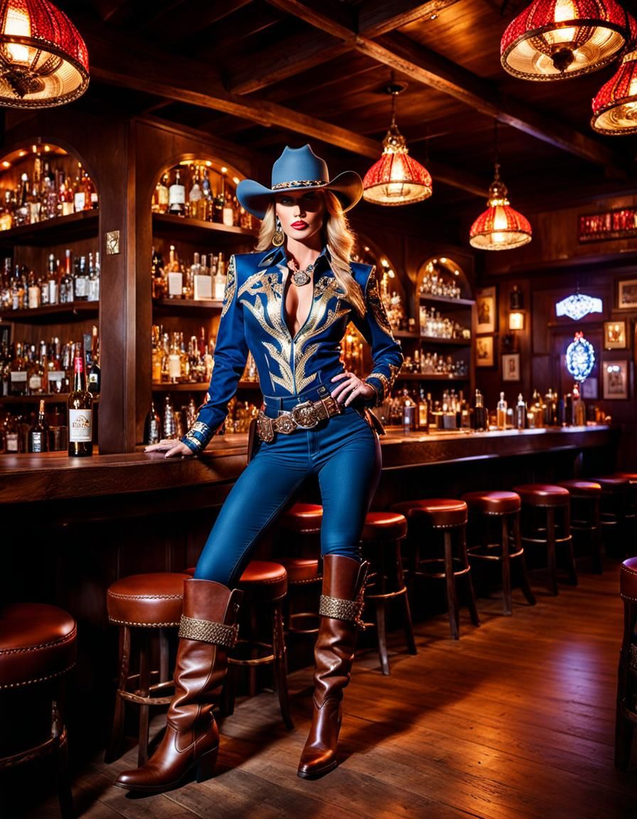 Texas Ranger Kicking in Bar: High Fashion Portrait