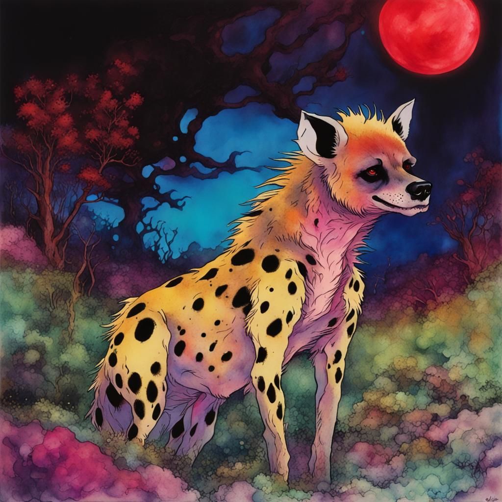 Hyena in Evanescent Cosmos, Alcohol Ink Art