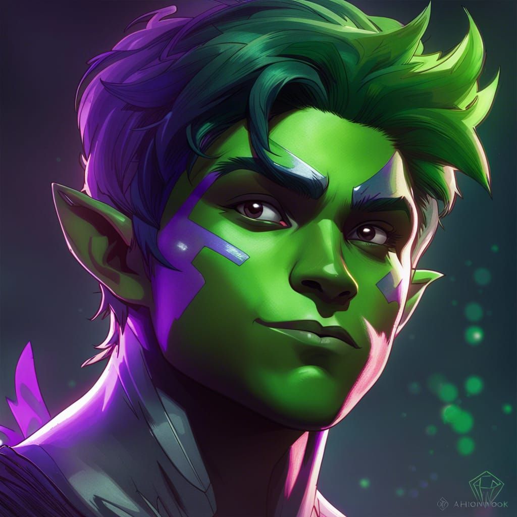 Beast Boy Portrait in Hyperdetailed Art Nouveau Style
