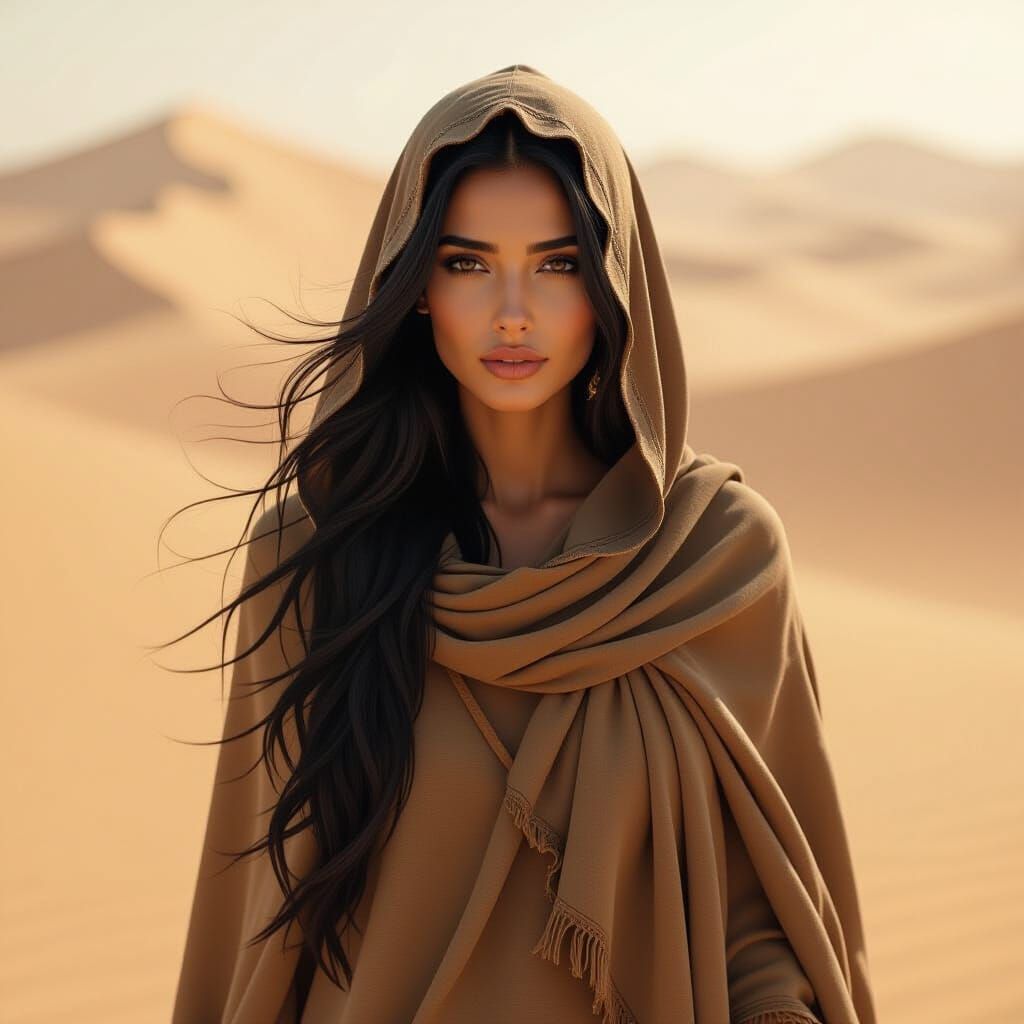 Mystical Woman Walks Desert: Digital Art