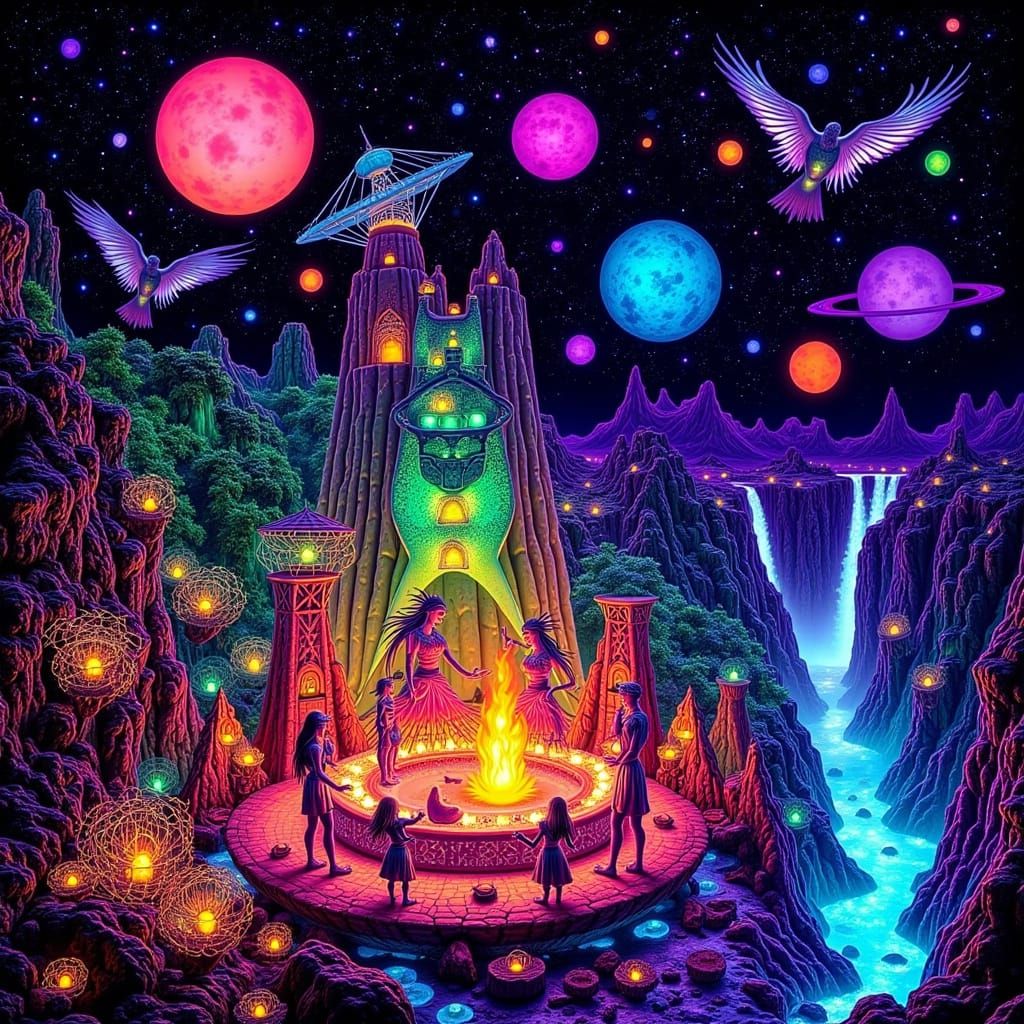 Indigenous Fire Dance in Psychedelic Village