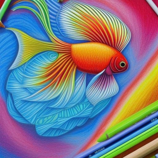 Detailed Colored Pencil Drawing of a Betta Fish