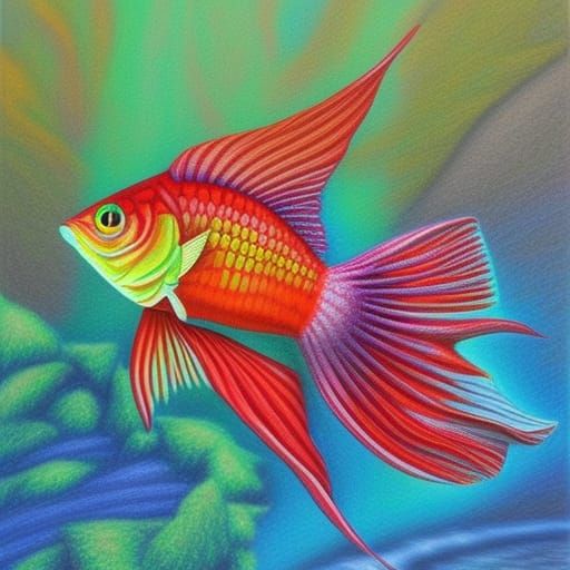 Detailed Colored Pencil Drawing of a Betta Fish
