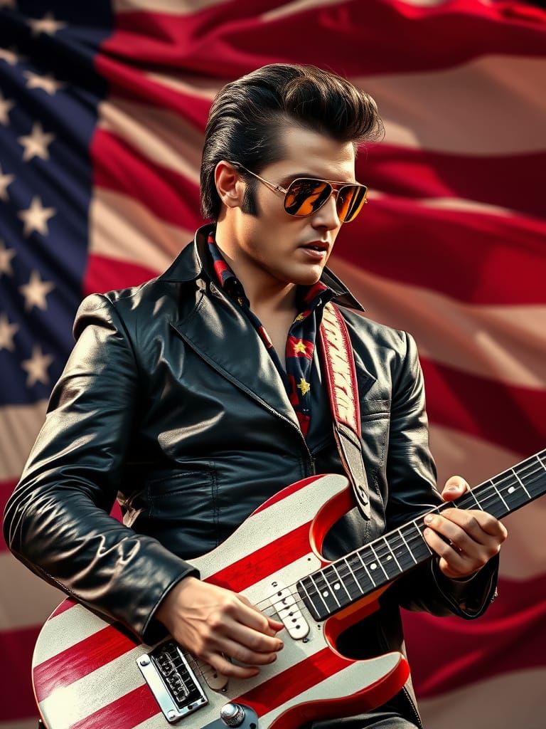Elvis Rocks America in Hyperrealistic Style
