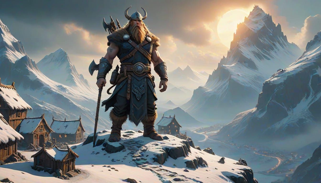 Epic Norse God in Cyberpunk Fantasy Style