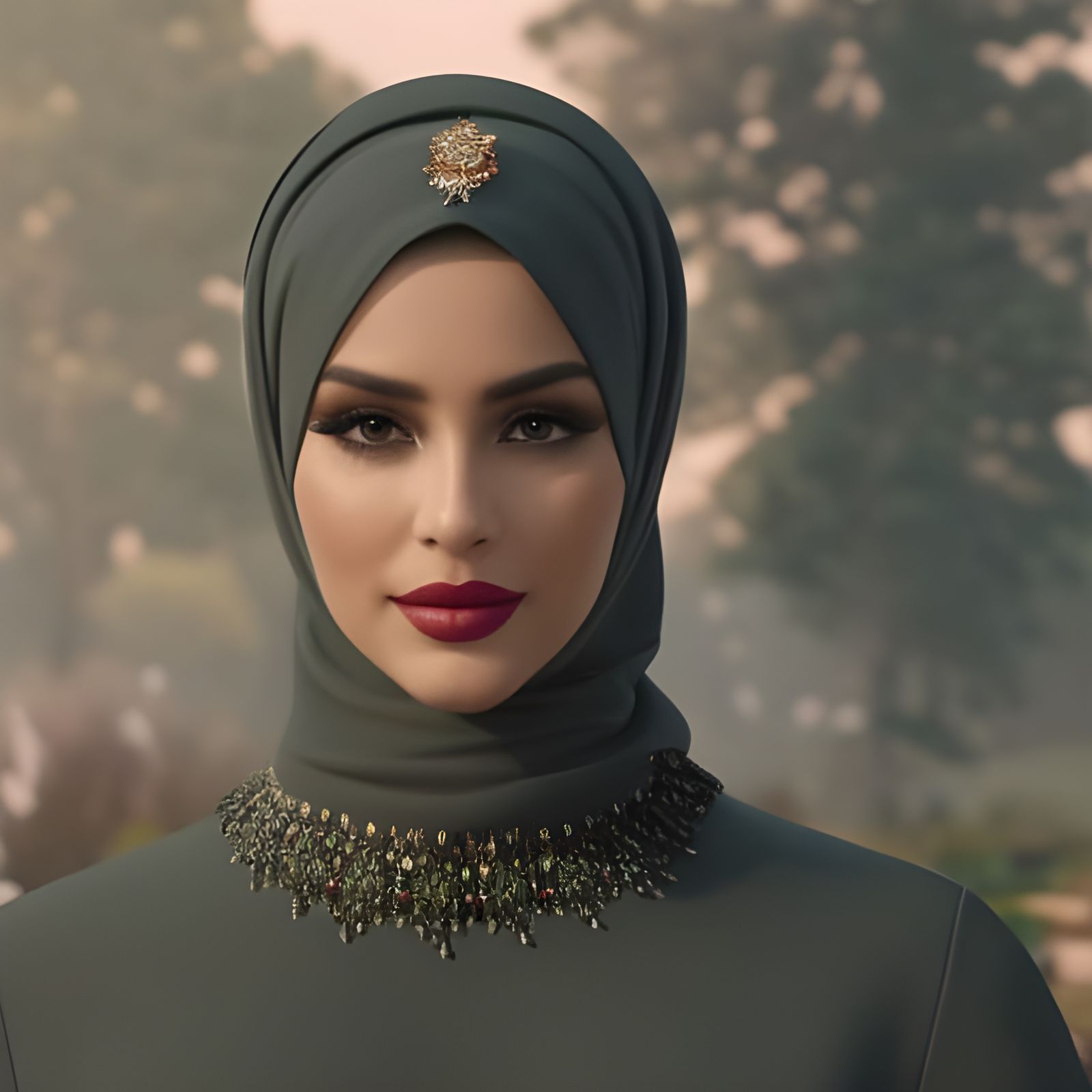 German Woman with Hijab in Rose Garden, Hyperdetailed Art