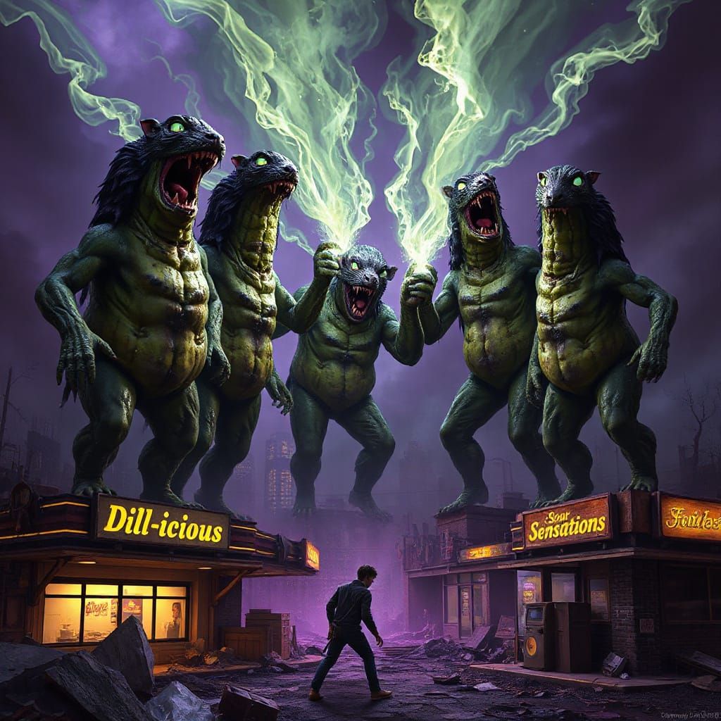 Grotesque Pickle Entities Unleash Dark Energy Blasts on Huma...