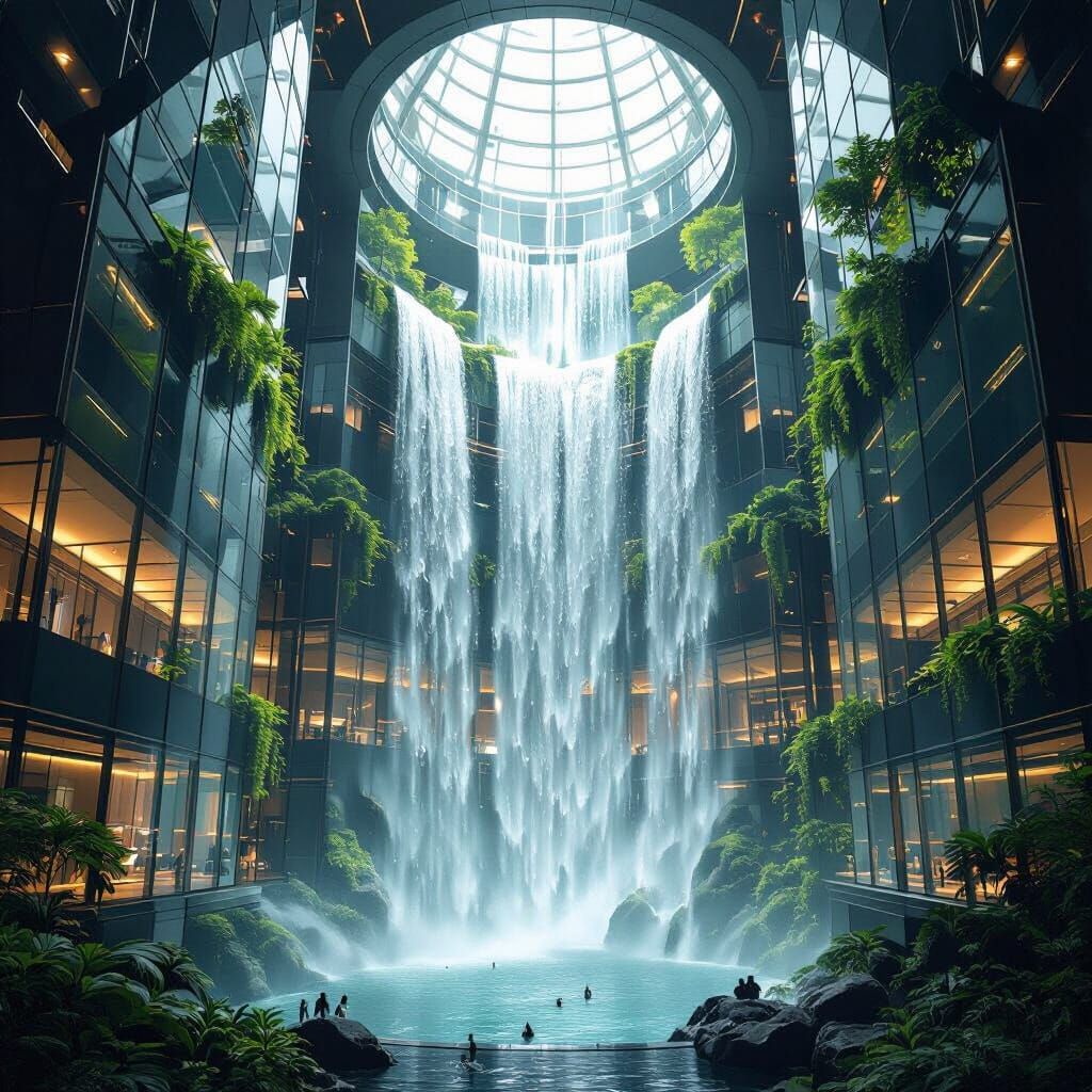 Futuristic Waterfalls Inside the Burj Khalifa