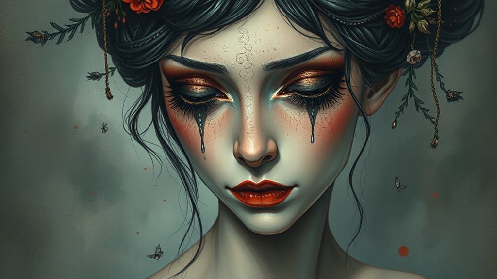 Maximalist Retro-Futuristic Scene in Ink and Watercolor