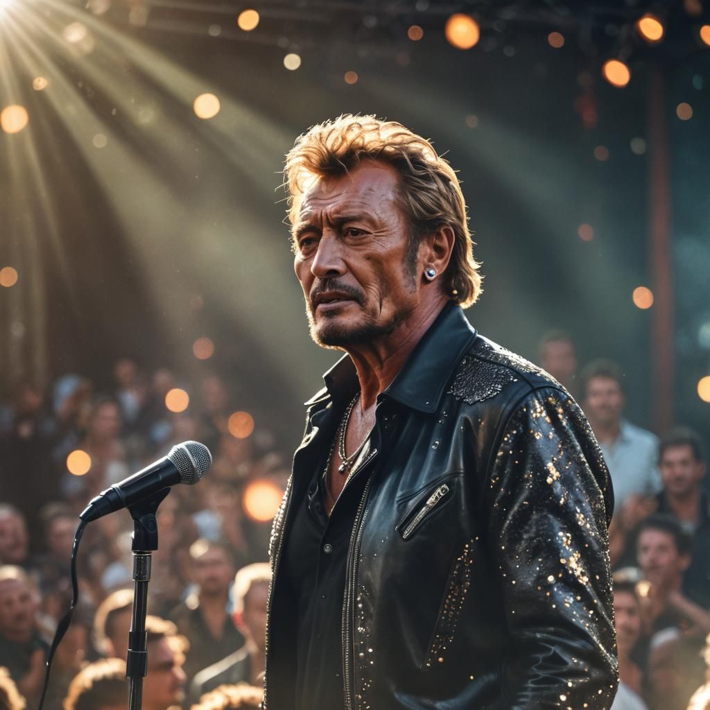 Hyperrealistic Singer on Stage in Dramatic Lighting