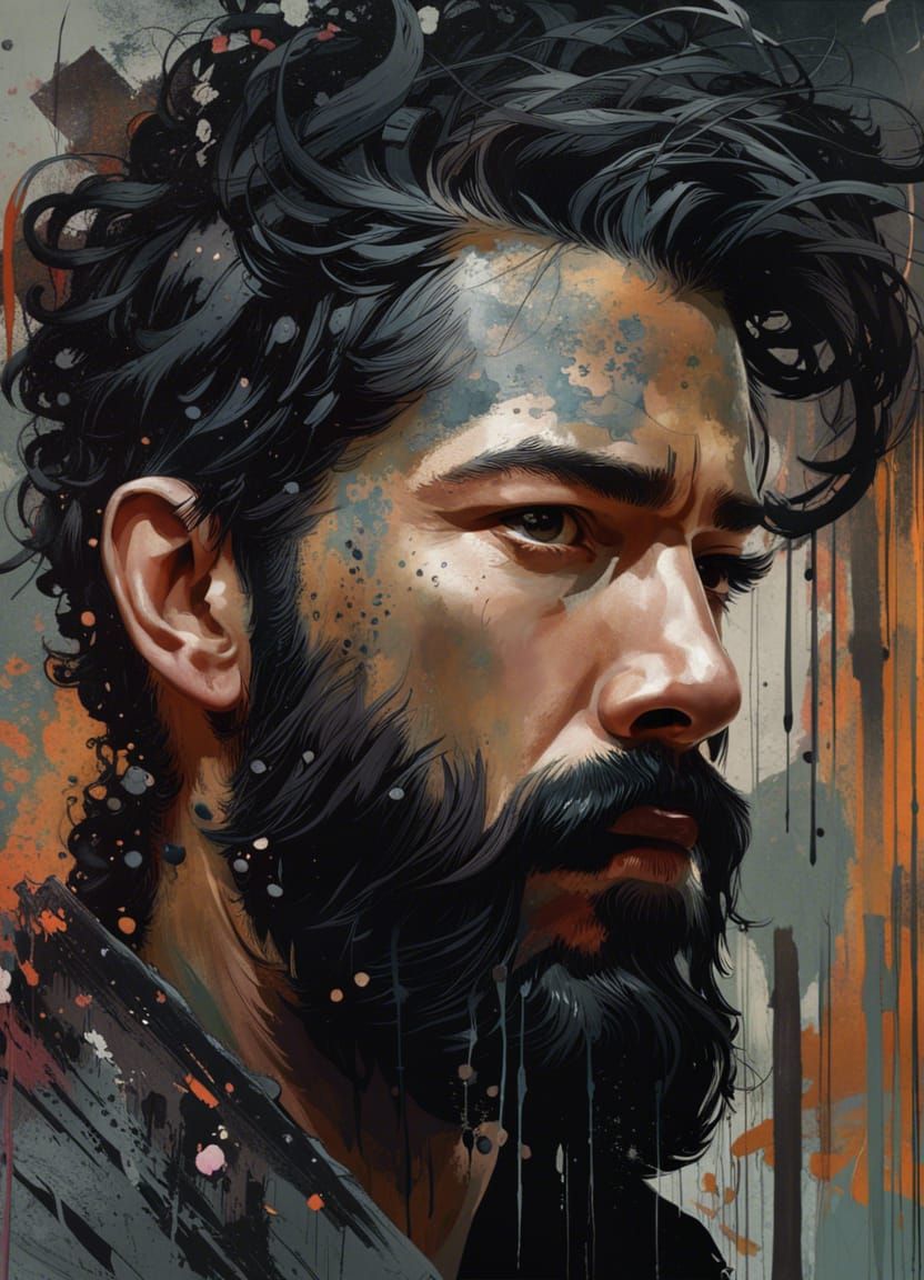 Detailed Portrait with Paint Splashes