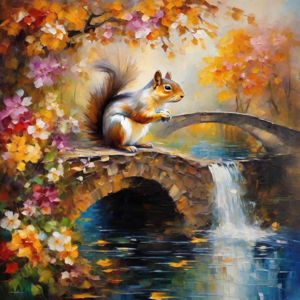 Squirrel on Bridge in Baroque Oil Painting Style