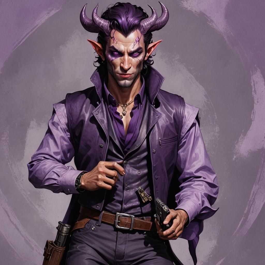 Handsome Tiefling with Pistol in Hyperrealistic Style