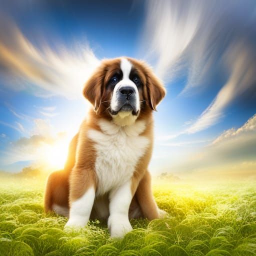 Beautiful St Bernard Puppy in Divine Sunlight