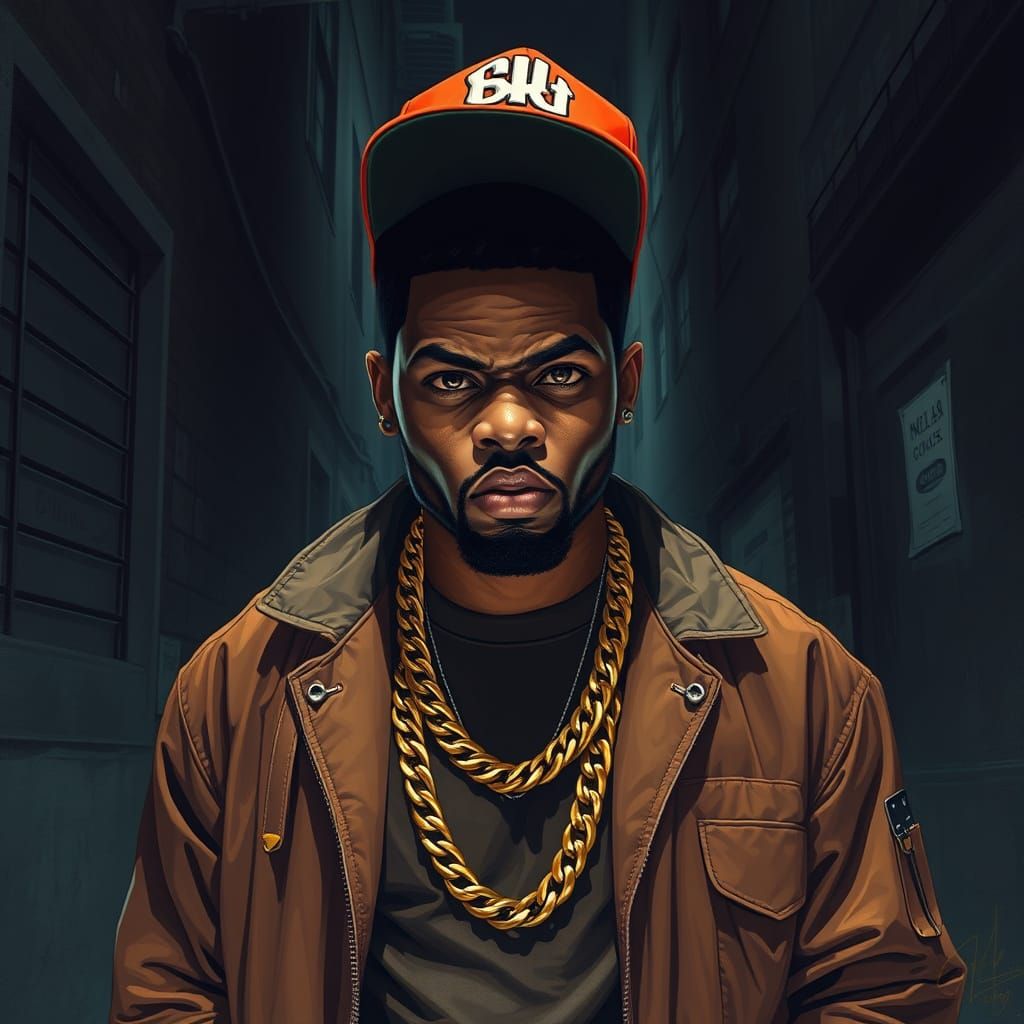 Confident Rapper in Dark Alleyway, Digital Art
