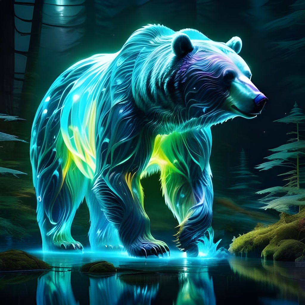 Magical Forest with Glowing Lake, a Digital Masterpiece