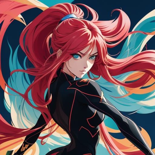 Young Woman on Rooftop in Vibrant Manga Style