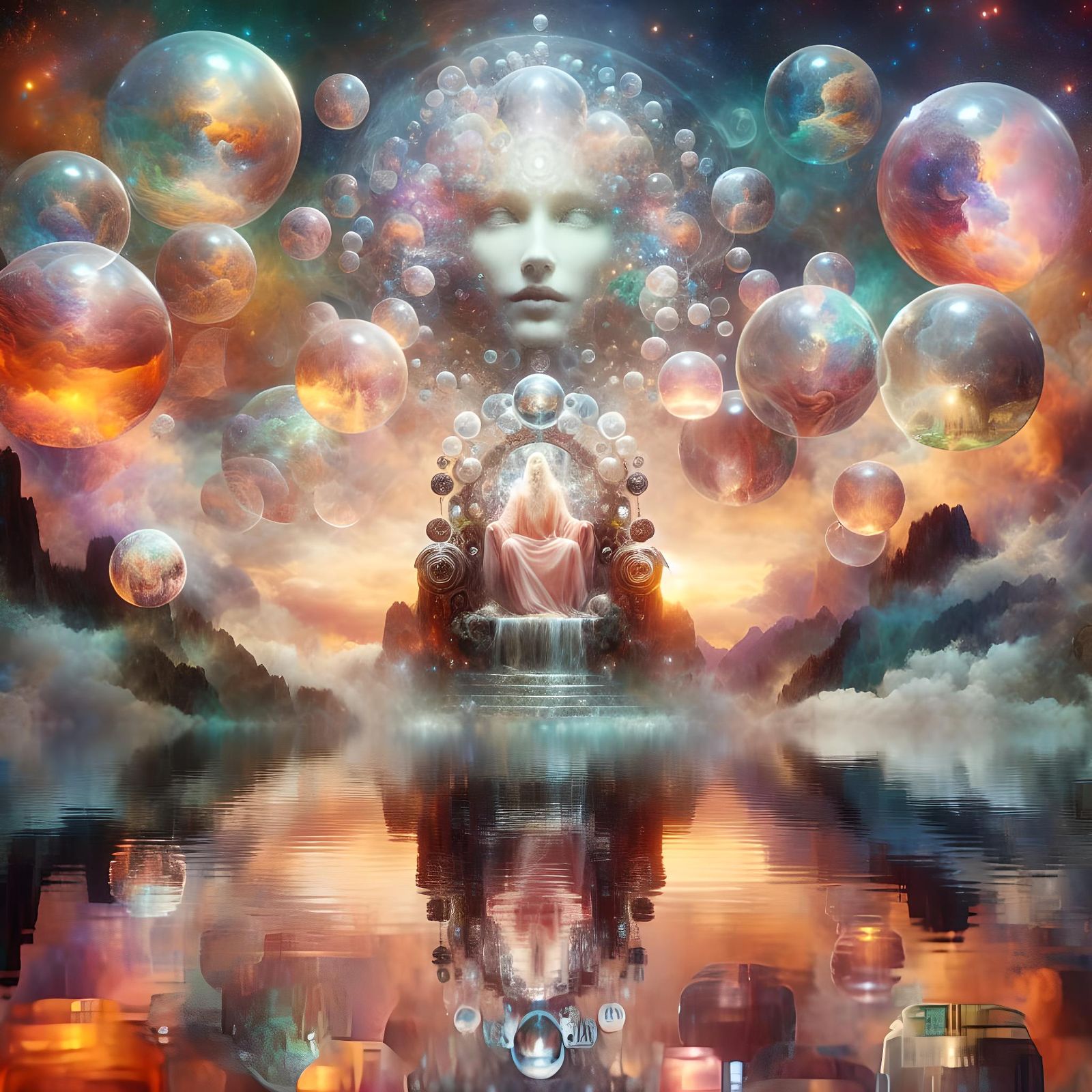 Ethereal Lake Scene with Memory Spheres