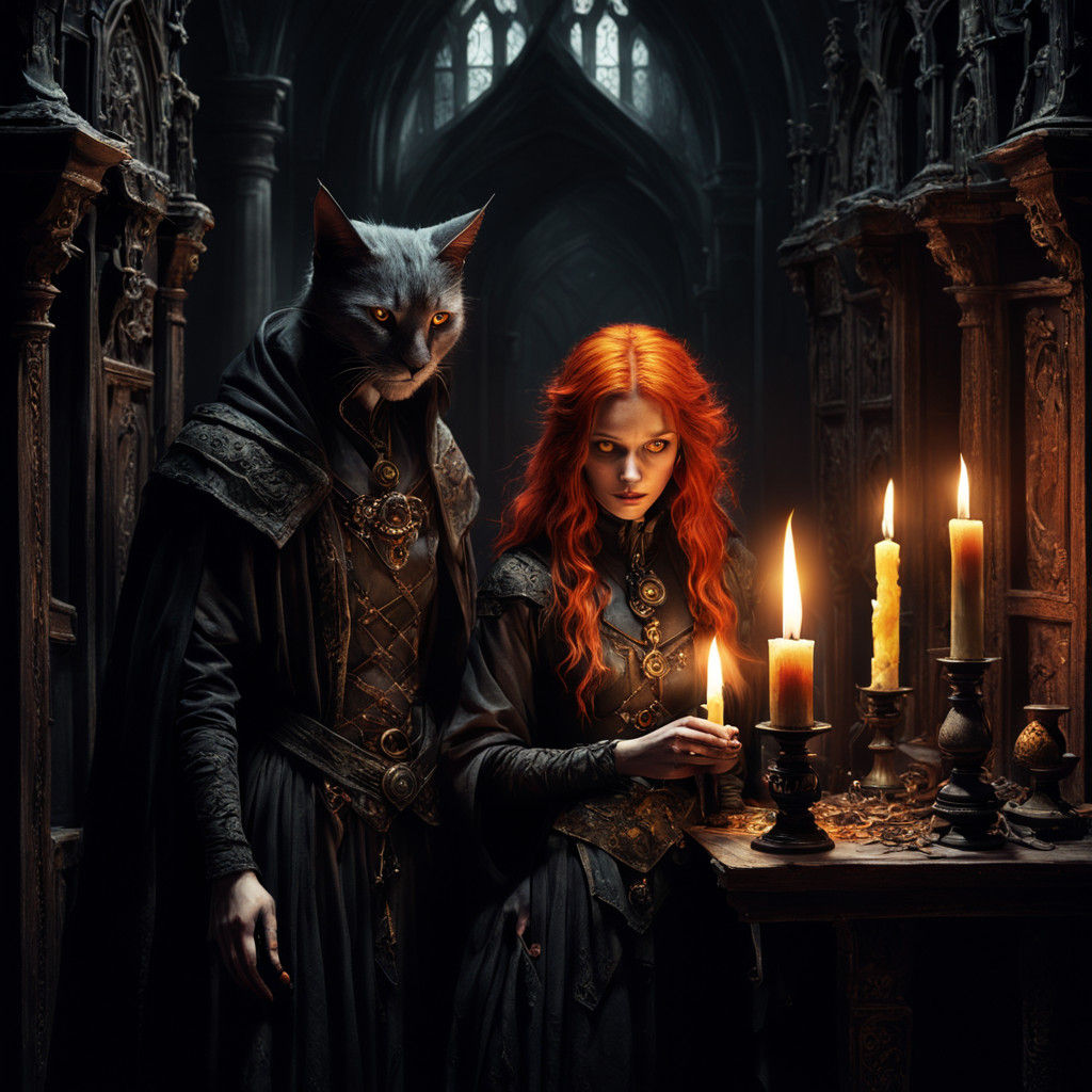 Dark Fantasy Witch in Mysterious Chamber