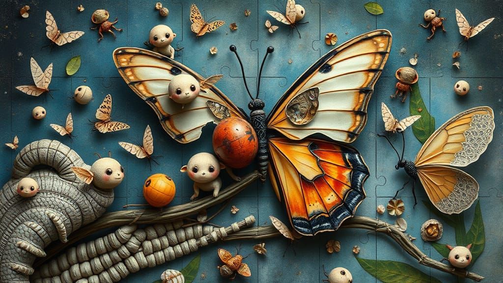 Surrealist Bio Art Collage of Four-Stage Life Cycle