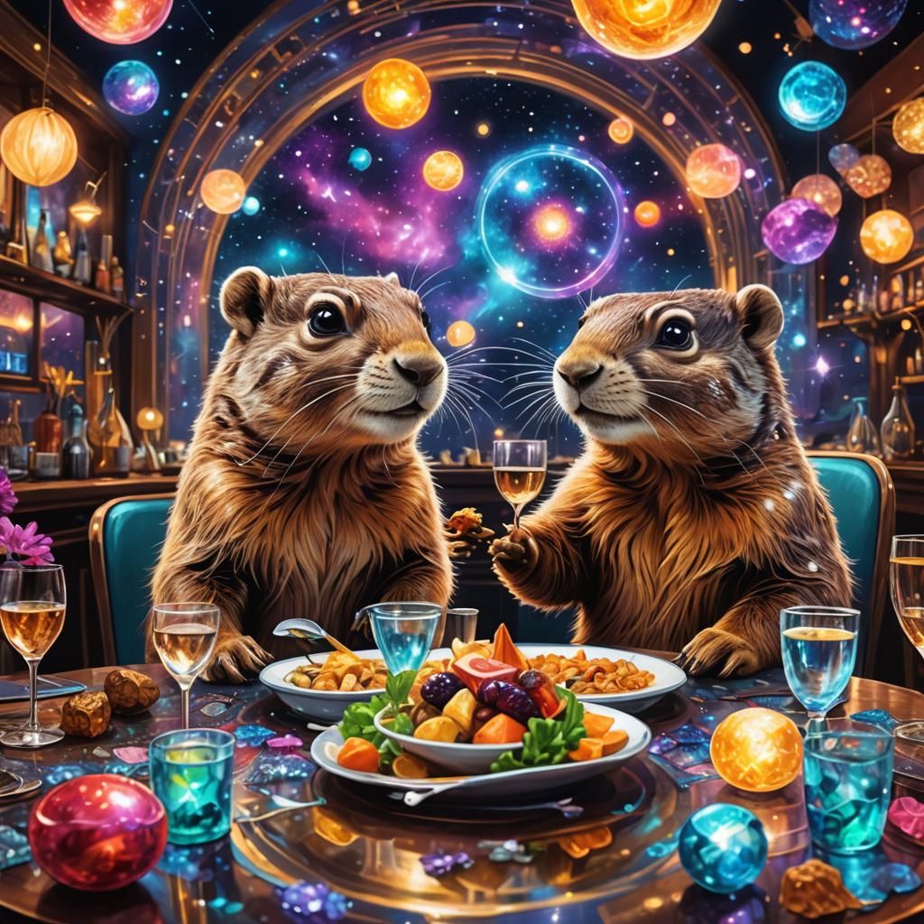 Gophers on a Date: Astral Cosmic Illustration