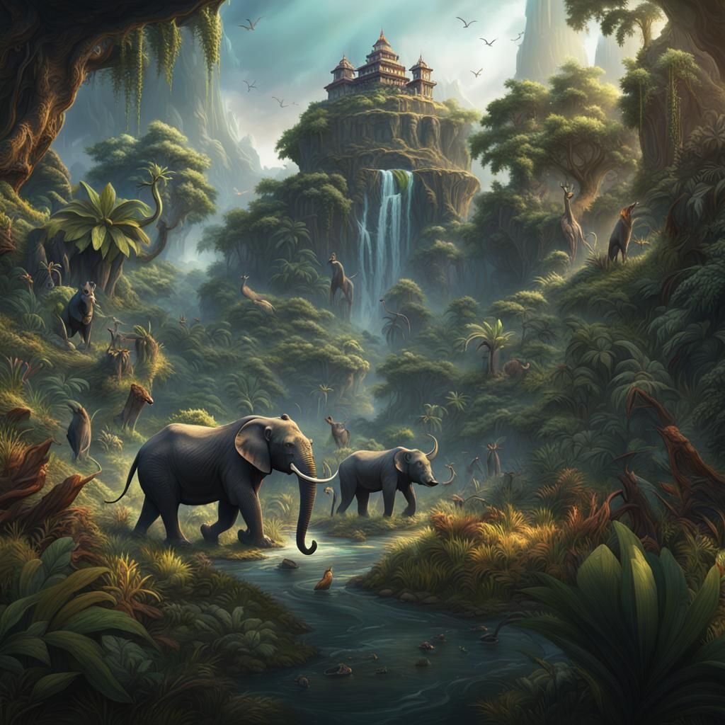Nepal Safari Animals in Detailed Matte Painting