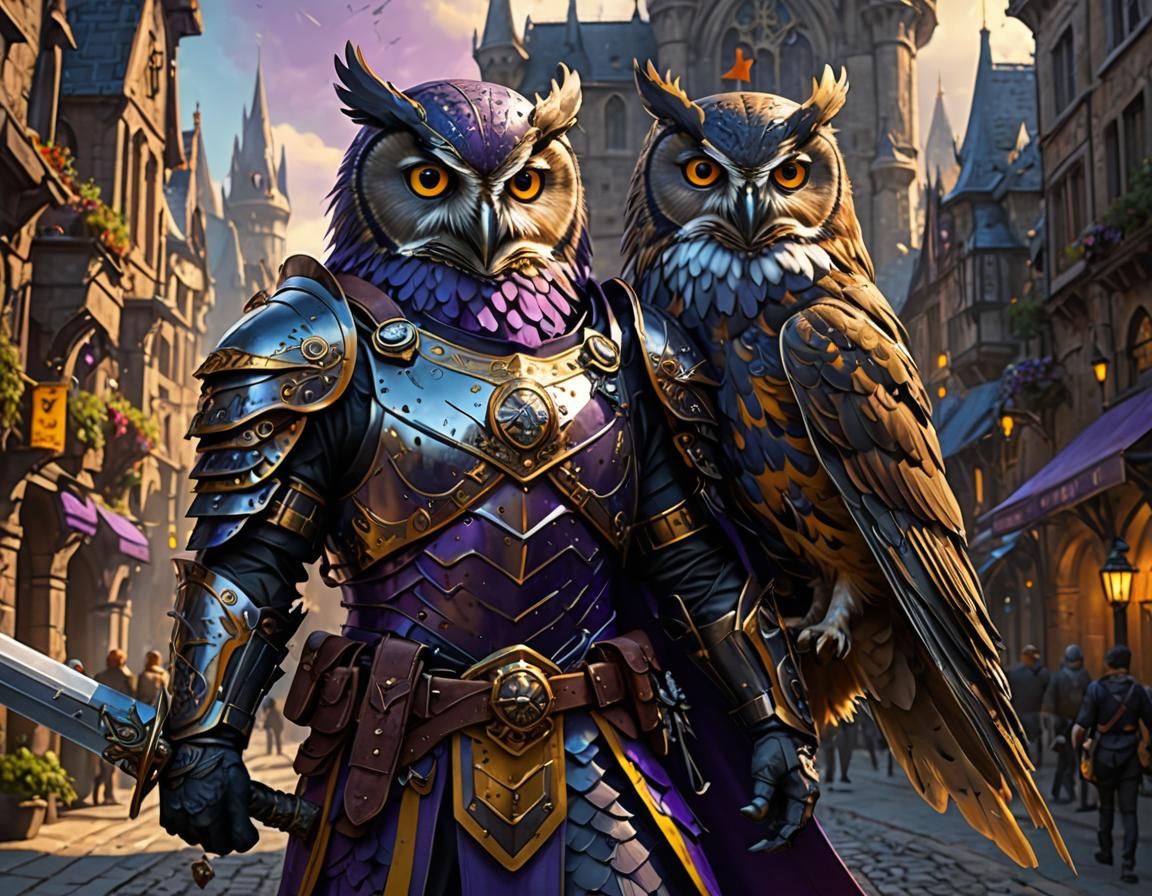 Armored Owl Knight with Robin Companion