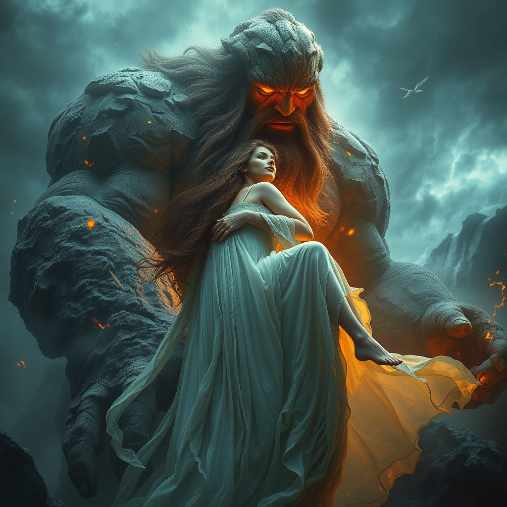 Woman Finds Solace with Giant After the Storm