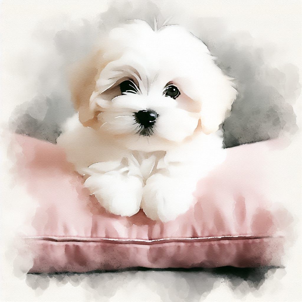 Soulful Coton de Tulear Puppy in Watercolor