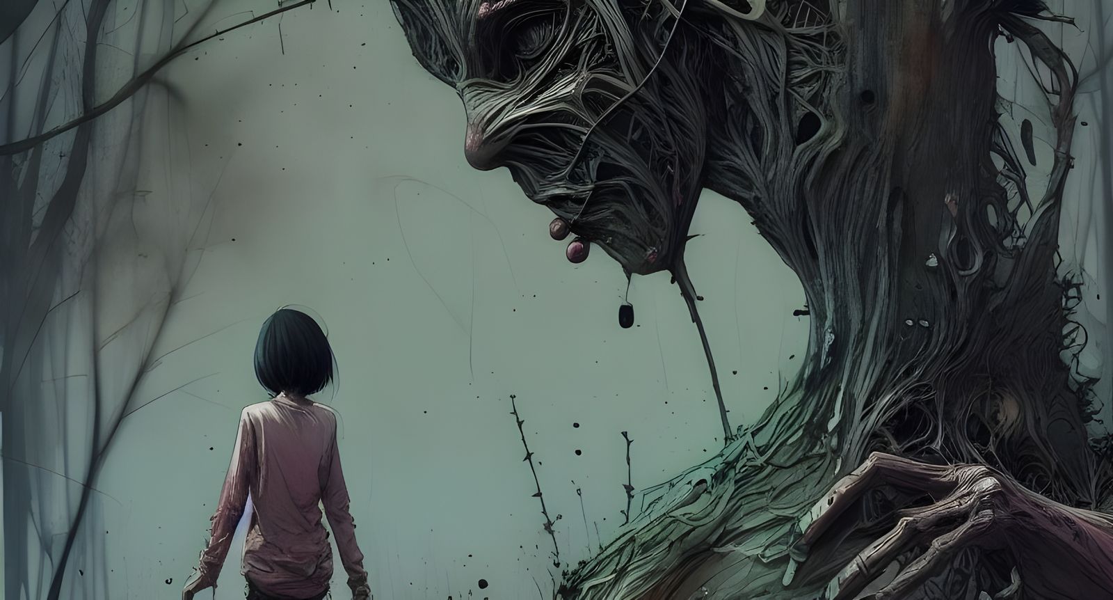 Girl Transforms Into Tree: Detailed Watercolor Illustration